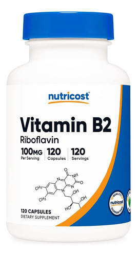 Vitamina B2 Riboflavina 100 Mg Con 120 Capsulas Para 4 Meses
