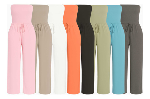 Jumpsuit Strapless Mujer Casual Elegante Varios Colores Negro 2xl