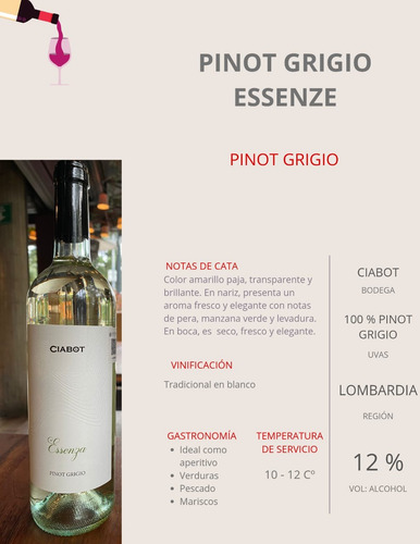 2pzs Ciabot Essenza Pinot Grigio 750ml