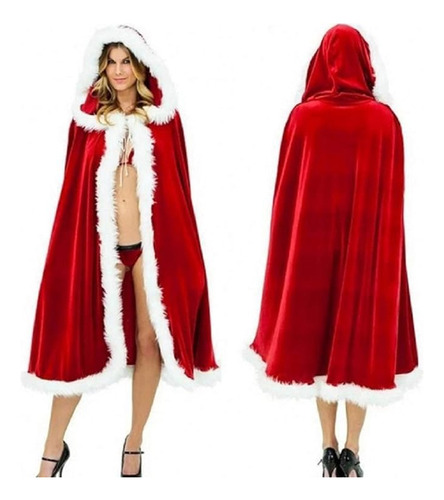 Capa Terciopelo Con Capucha Para Disfraz Claus Para Mujer Ro