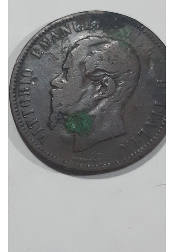Moneda Antigua 1866 Italia 10 Céntimos Bronce