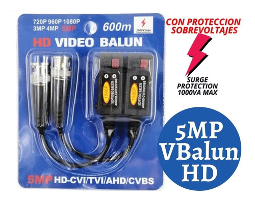 Video Balun 5mp 4mp 3mp 1080p 5en1 Ahd/cvi/tvi/cvbs Hd Cctv