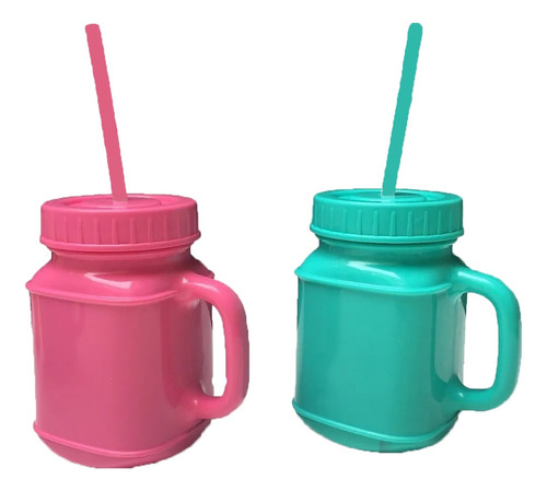 Taza Jarro Termico Plastico Vaso 250ml Doble Pared Tapa A Rosca + Sorbete Colores Pasteles Combo X 2 Unidades