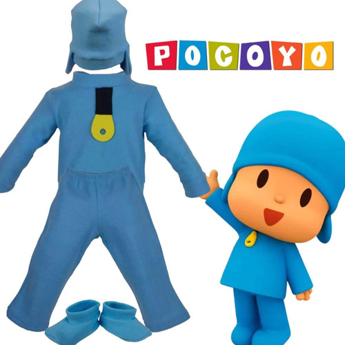 Fantasia Pocoyo Infantil Conjunto Completo Gorro E Pantufa