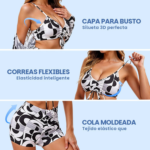 3 Piezas Juego De Traje De Baño Bikini Para Mujer Con Abrigo