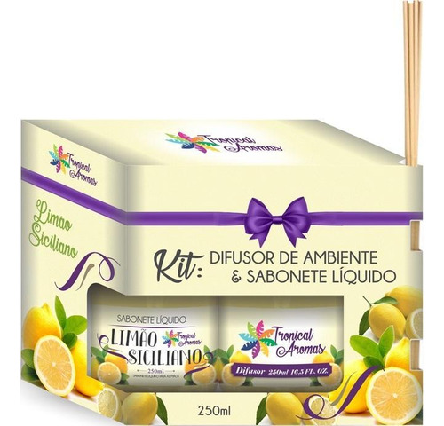 Kit Difusor Aromatizador De Ambiente 250ml Limão Siciliano