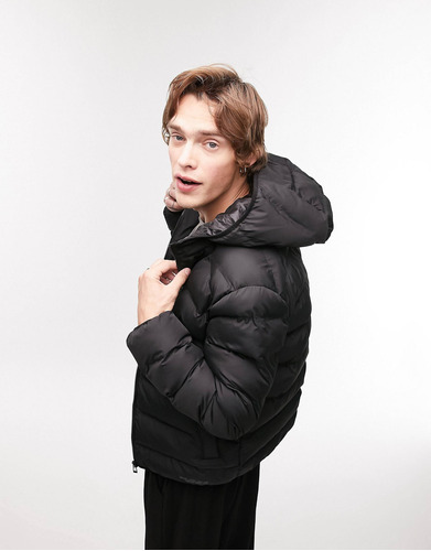 Chaqueta Negra Acolchada Con Capucha De Topman