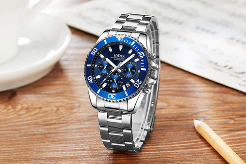 Reloj Biden Chronograph De Acero Inoxidable Impermeable Para
