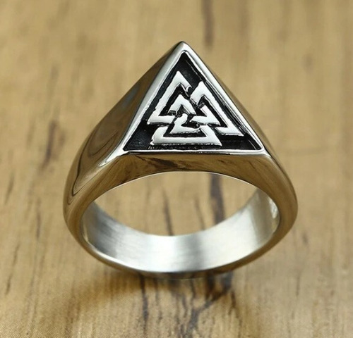 Anillo Valknut Simbolo Vikingo Triangular Acero Inoxidable