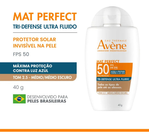 Protetor Solar Avène Mat Perfect Tom Médio Fps 50 40ml