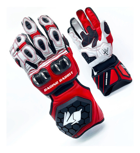 Luva Couro Motoqueiro Esportiva Racing Rabbit Sr2 Cor Vermelho Tamanho M
