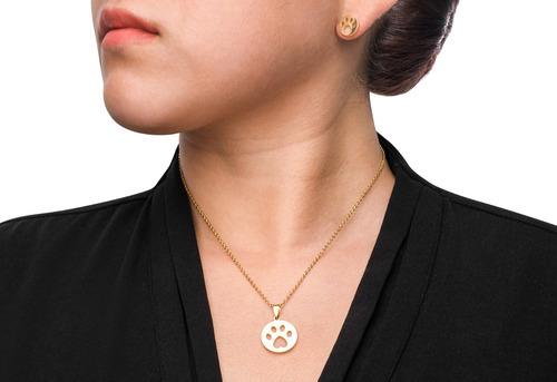 Imagen 4 de 4 de Juego Collar Y Aretes Diseño Huellas Chapa De Oro 22 K M3104