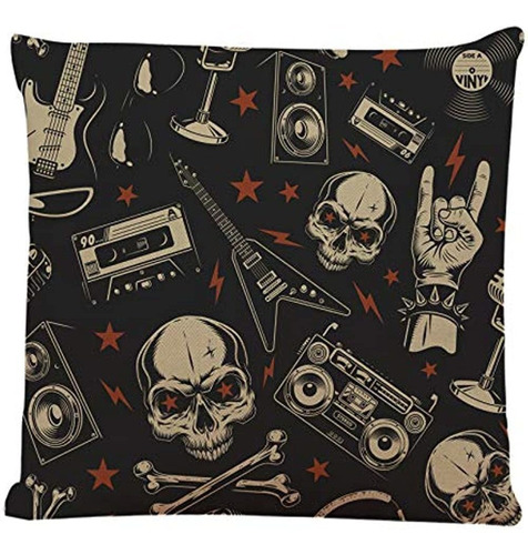 Ofocam Skulls Throw Pillow Cover Rock Roll Punk Guitar Black