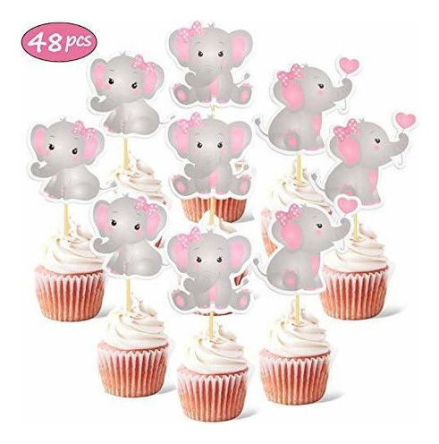 Adorno Cupcakes 48 Piezas Rosa Elefante Cupcake Toppers Es U
