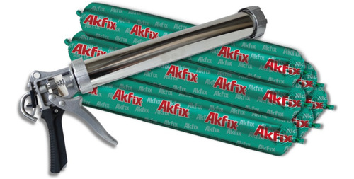 Kit Sello Silicona Estructural Negro 917n Akfix + Calafatera