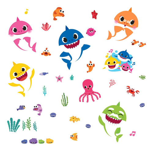 Rmk4303scs Baby Shark Adhesivos De Pared Pelar Y Pegar