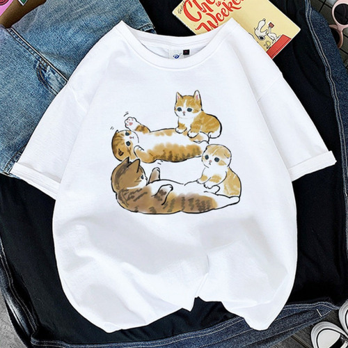 Camiseta Blanca Gatos Amantes, Cat Lovers Colección 1a