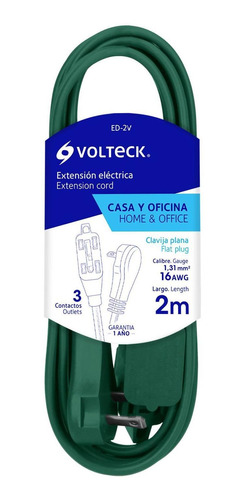 Extensión Eléctrica Doméstica 2 M Verde Volteck 48002