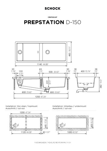 Fregadero Schock Cuarzo Cafe Prepstation D-150 Bronce