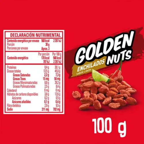 Cacahuates Enchilados Sabor A Limón Golden Nuts De 100g De Barcel