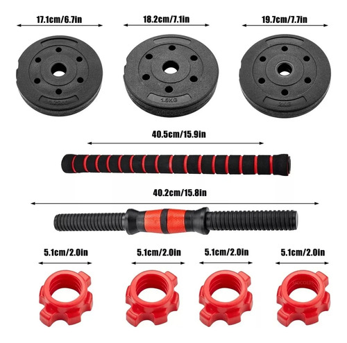Mancuernas Pesas Barra Recta Ejercicio Kit Ajustables 20kg Rojo