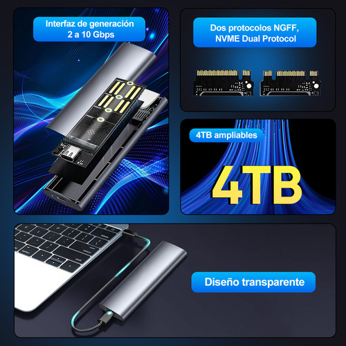 Case Gabinete Disco Duro Ssd M.2 Nvme Ngffssd Tipo C Usb 3.2
