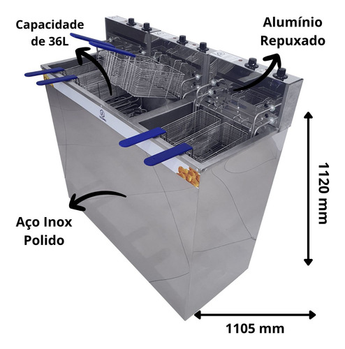 Fritador Água E Óleo Gab 5kw Cuba 36l+18l Aço Inox