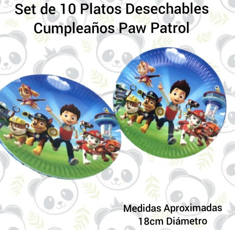 Set De 10 Platos Desechables Cumpleaños Paw Patrol