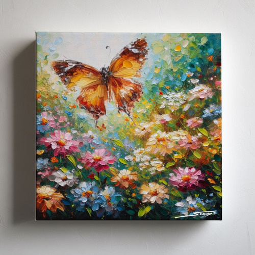 Cuadro 40x40 En Acrílico/tela. Mariposas En Primavera V1