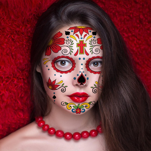 Tatuagens Temporárias No Rosto Do Dia Dos Mortos, 6 Folhas D