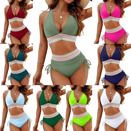 Diseño Bicolor De Bikini De Cintura Alta Con Control De Bust