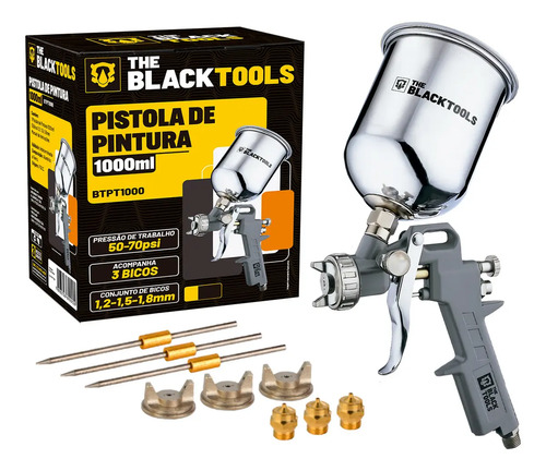 Pistola Pintura Gravidade Caneca 1000 Ml Rosca 1/4 Btpt1000 The Black Tools