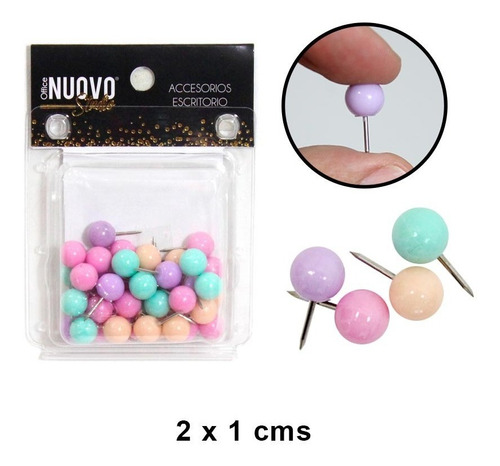 Set Push Pins Cabeza Redonda Color Pastel  - Nuovo