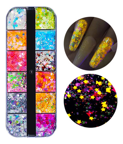 Caja Con Glitter Neón Para Decoración De Uñas Nail Art