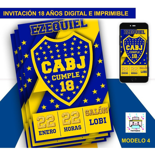  Invitación 18 Años Boca Js Cumple Whatsapp E Imprimible M4