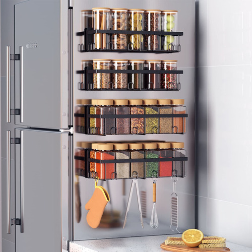 4 Estante Magnetico Para Especia Mango Movil Refrigerador