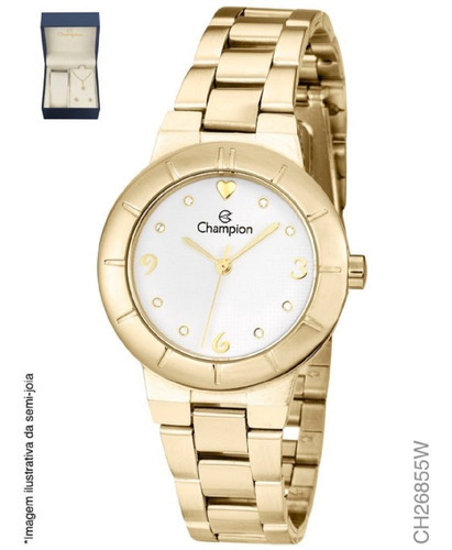Relógio Champion Kit Feminino Dourado Strass Ch26855w Cor do fundo Branco
