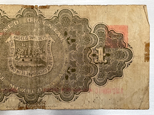 Billete 1 Peso Banco Oriental De Mexico, 1914 (Usado)