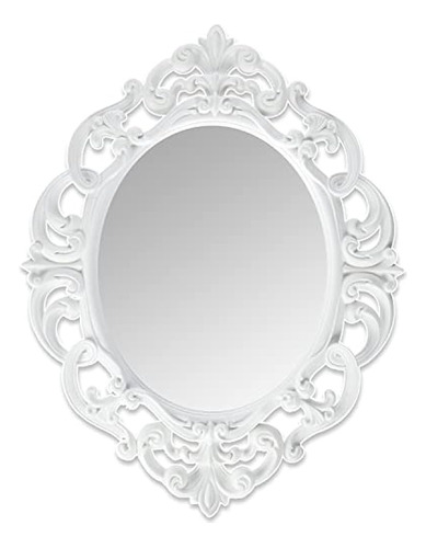 Andalus Small White Oval Vintage Wall Mirror, Marco Ornament