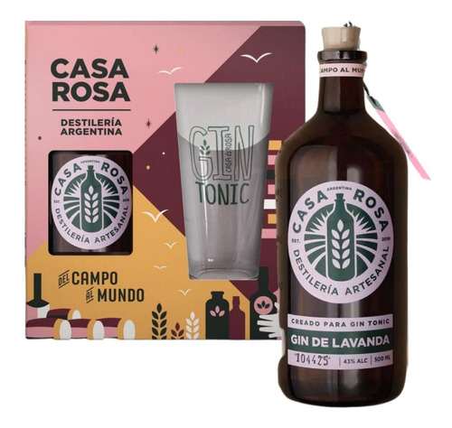 Gin Casa Rosa Artesanal Lavanda + Copa Y Estuche Para Regalo