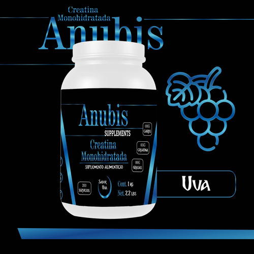 Creatina Monohidratada Anubis 1kg Varios Sabores 200 Servs Uva