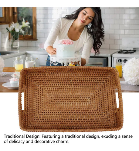 Para Cesta Para Servir Con Asas, Rectangular De Ratán,