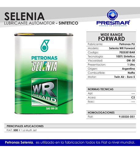 Aceite Selenia Wide Range Forward 0w30 Original Fiat 1 L