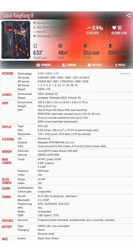 Cubot Kingkong 8 6gb + 6gb = 12gb 256gb Dual Sim Duos