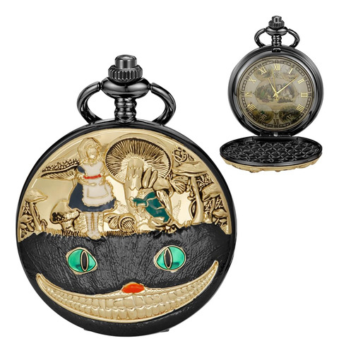 Reloj De Bolsillo Tiong Negro Dorado Con Cadena Y
