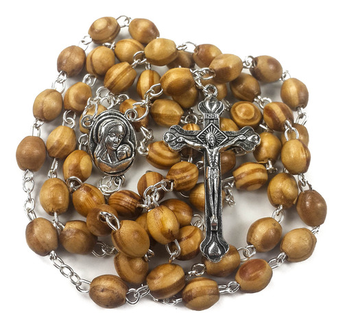 Rosario Para Oración Católica, Collar De Cuentas De Mader.