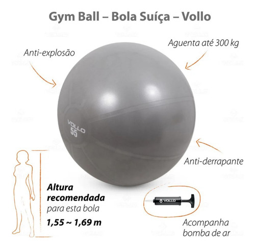 Bola De Ginastica Yoga Pilates Gym Ball 55cm Com Bomba Vollo