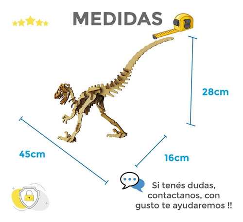 Imagen 4 de 6 de Rompecabezas 3d Dinosaurio Velociraptor Envio Flex