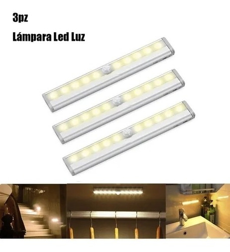 3pz Led Luz De Noche Sensor Gabinete Baño Cocina Auto