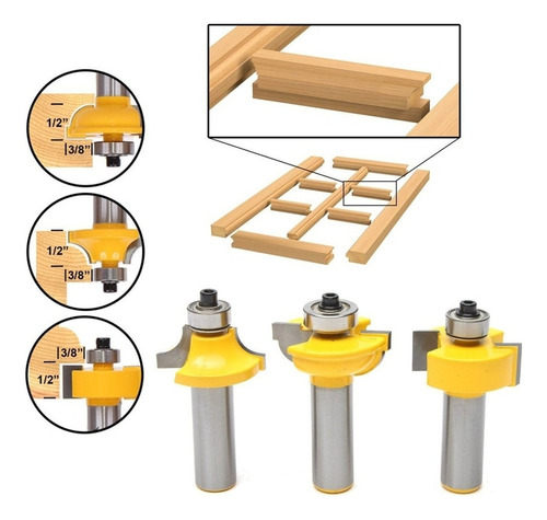 Juego De 3 Brocas Fresadoras Vidrio De La Puerta Ronda Encim